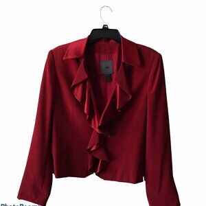 Vien Red Jacket with Ruffle Down the Front